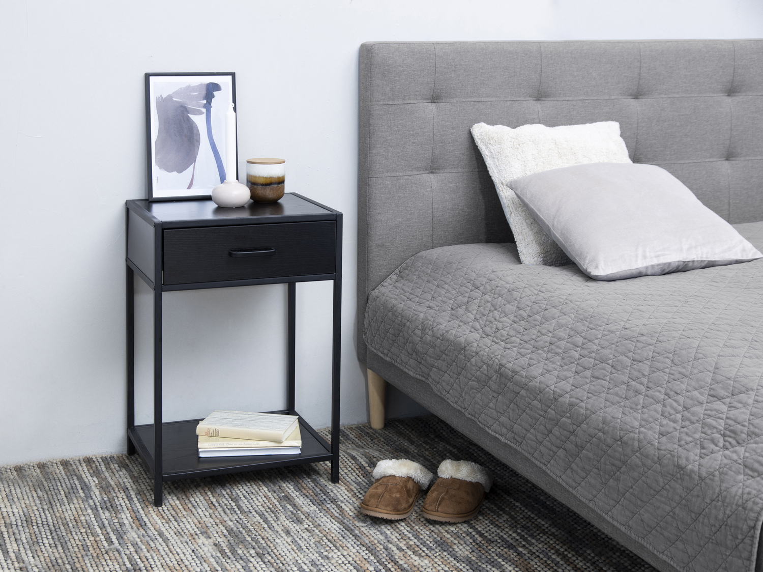 Mesa de cabeceira Norsica Sevferi 128 (Cinza preta + Preto)