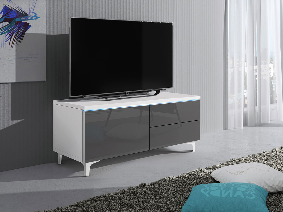 Móvel de TV Uva III (Branco + Cinzento brilhante)