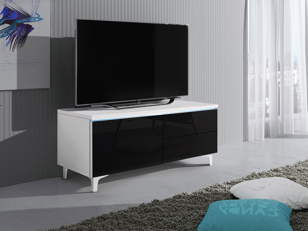 Móvel de TV Uva III (Branco + Preto brilhante)