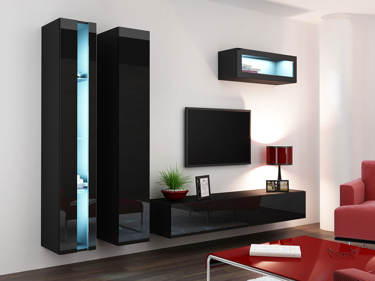 Conjunto para sala de estar Venenou 134 (Preto + Preto brilhante)