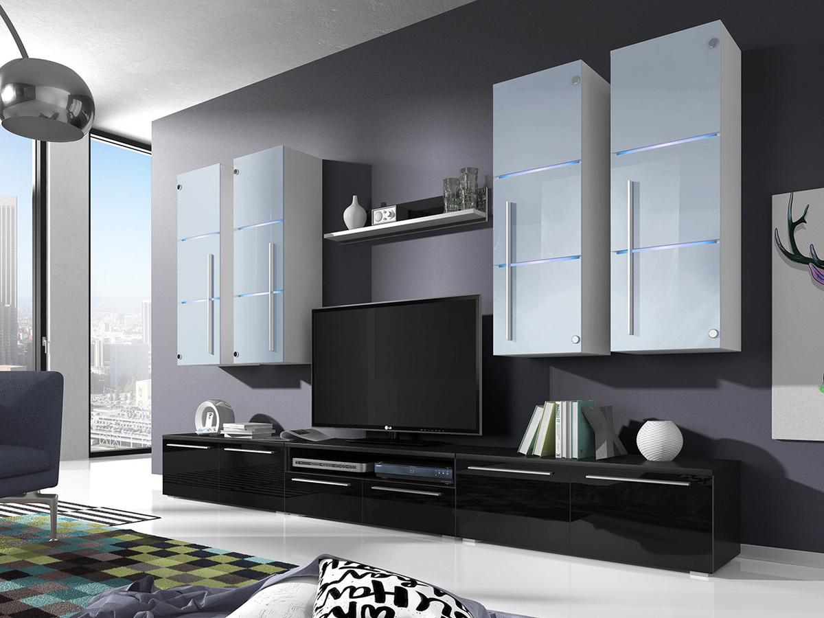 Conjunto para sala de estar Flos (Preto + Preto brilhante)