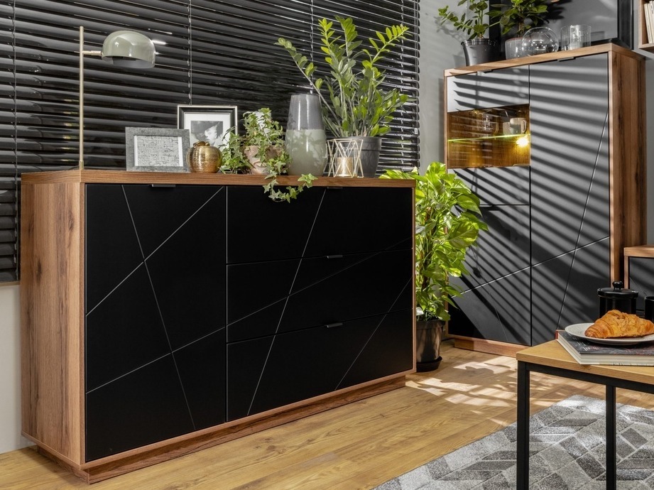 Cómoda Fivale 100 (Carvalho delano escuro + Preto matte)