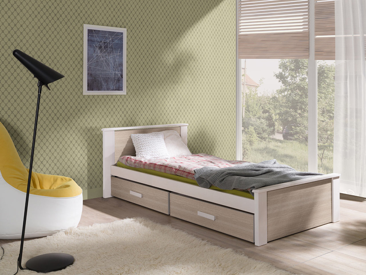 Cama Henderson 116 (Branco + Carvalho sonoma)