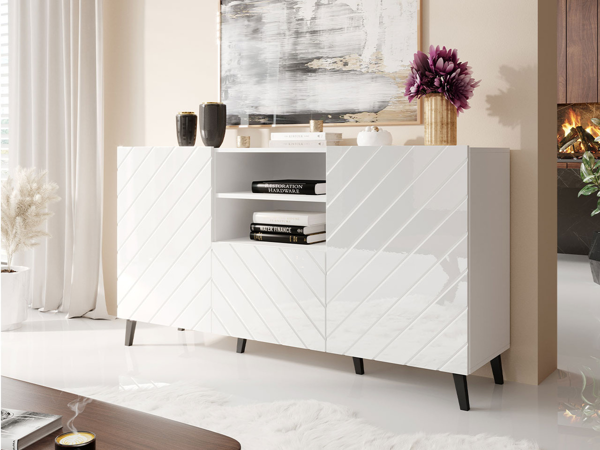 Cómoda Charlotte 143 (Branco + Branco brilhante)