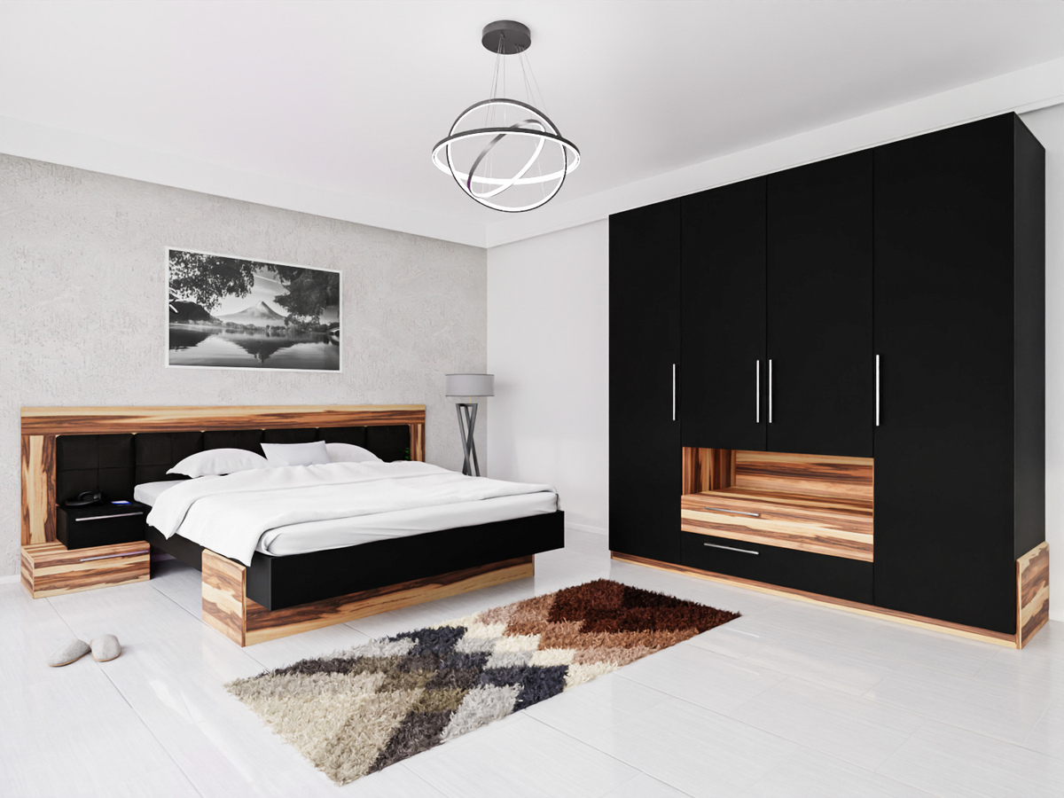 Conjunto para quarto Omaha C107 (Preto + Baltimore Noz)