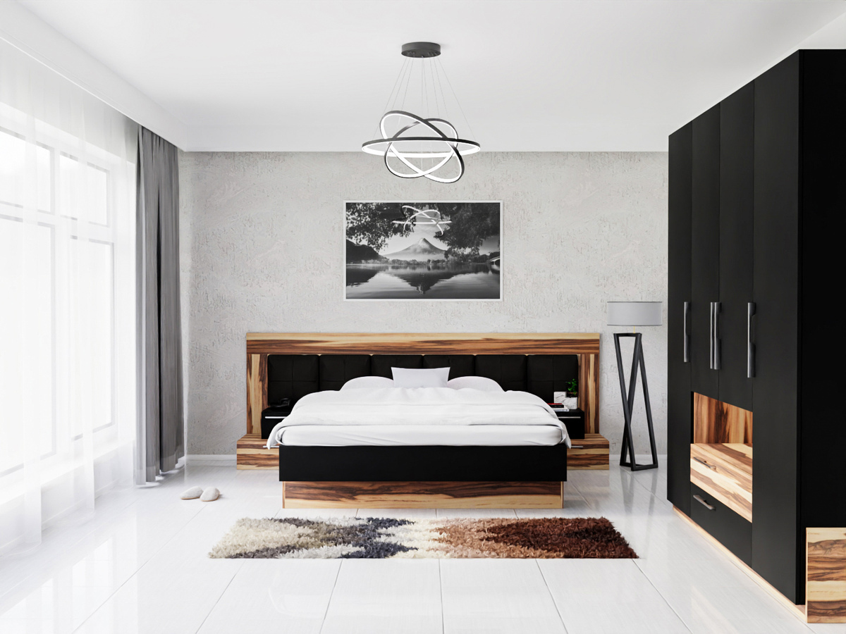 Conjunto para quarto Omaha C107 (Preto + Baltimore Noz)