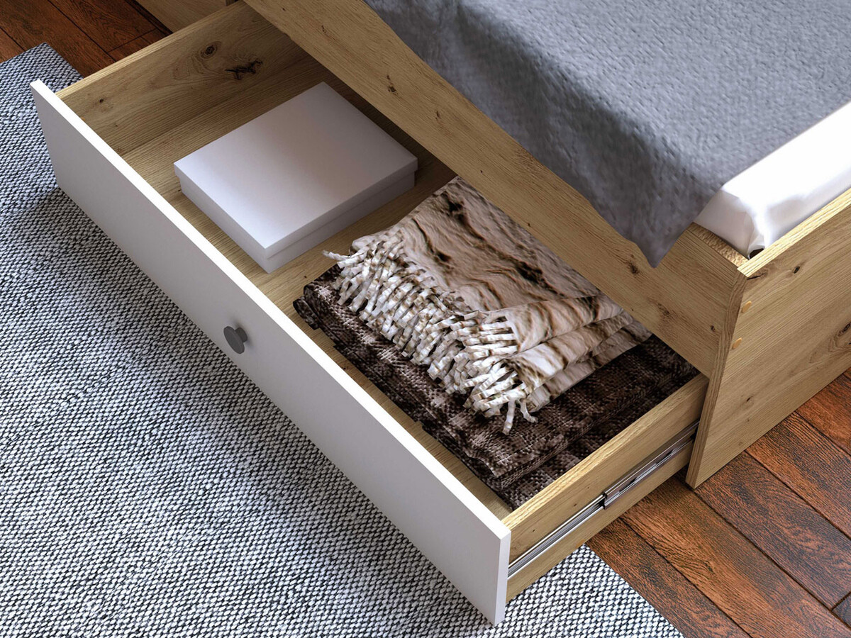 Cama Almira 113 (Carvalho Artisan + Branco + Cinzento)