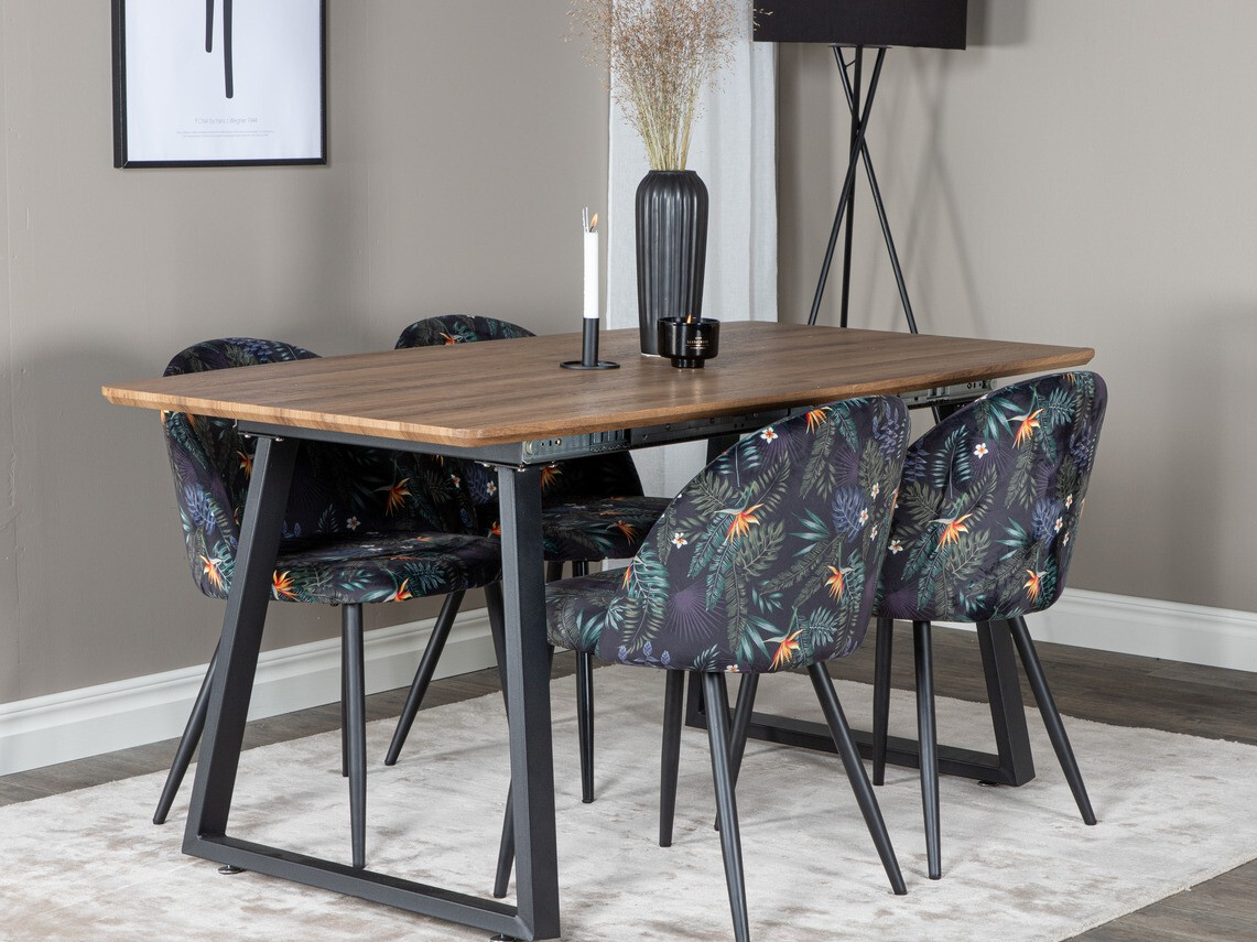 Conjunto para refeições Dallas 335 (Padrão florido + Preto)