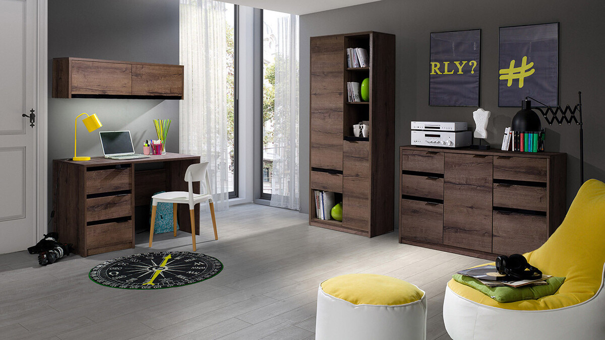 Armário suspenso Fivelbo 111 (Carvalho do Monastery + Preto brilhante)