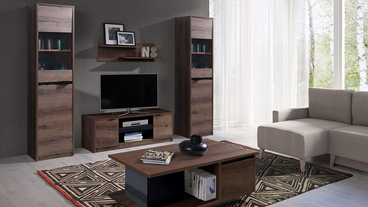 Mesa de centro Fivelbo 103 (Carvalho do Monastery + Preto brilhante)