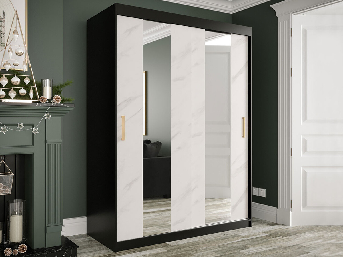 Roupeiro Hartford 242 (Preto matte + Marmore branco)