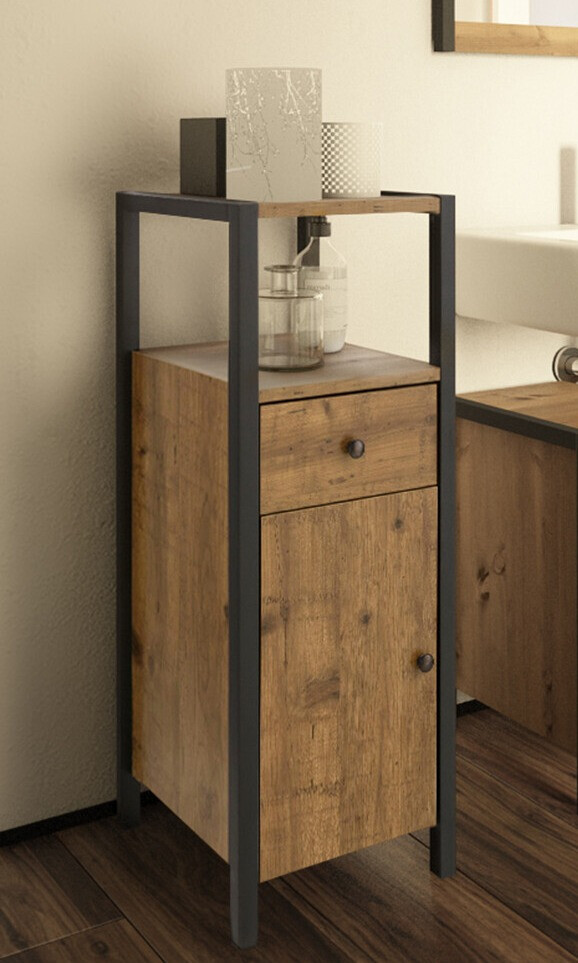 Armário colocado para casa de banho Larnovo 112 (Carvalho escuro + Preto)