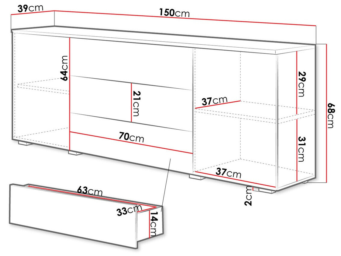 Cómoda Sarasota 129 (Carvalho wotan + Branco brilhante)