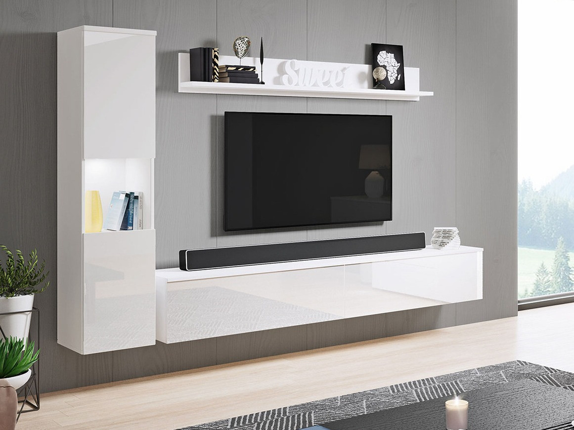 Conjunto para sala de estar Sarasota 130 (Branco + Branco brilhante)