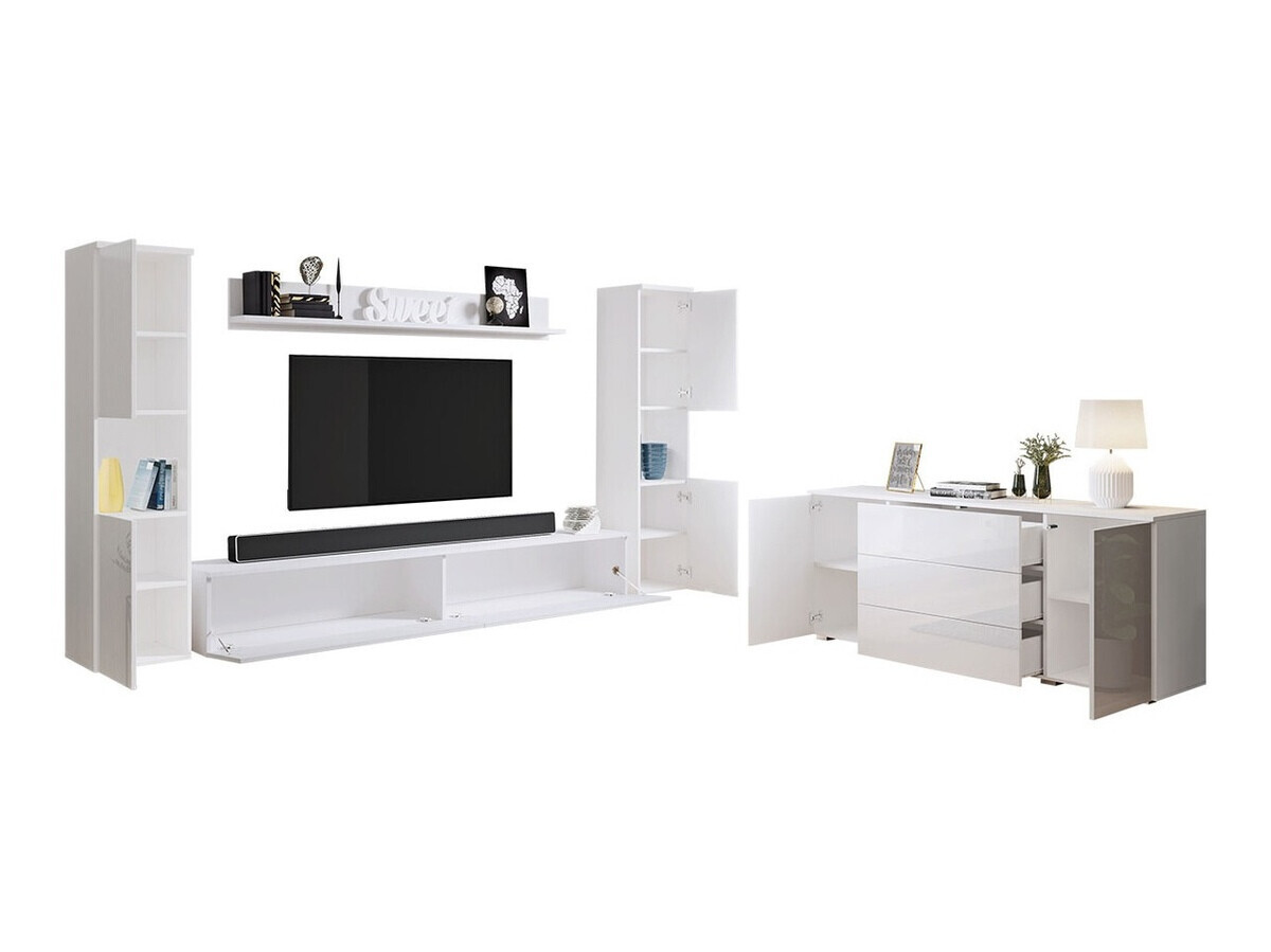 Conjunto para sala de estar Sarasota 133 (Carvalho wotan + Branco brilhante)