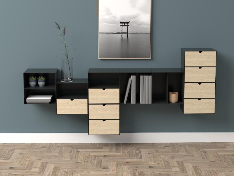 Mesa de cabeceira Norsica 375 (Preto + Madeira clara)