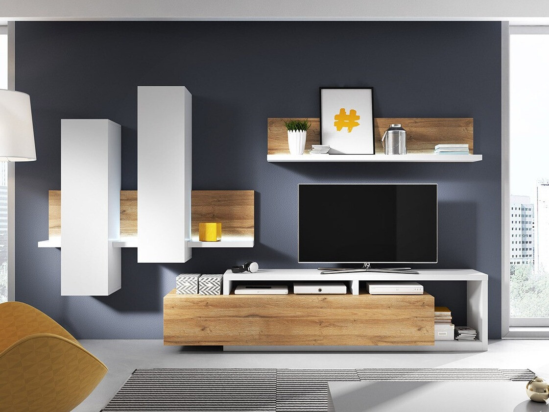 Conjunto para sala de estar Lutiva 100 (Branco + Carvalho Grandson)