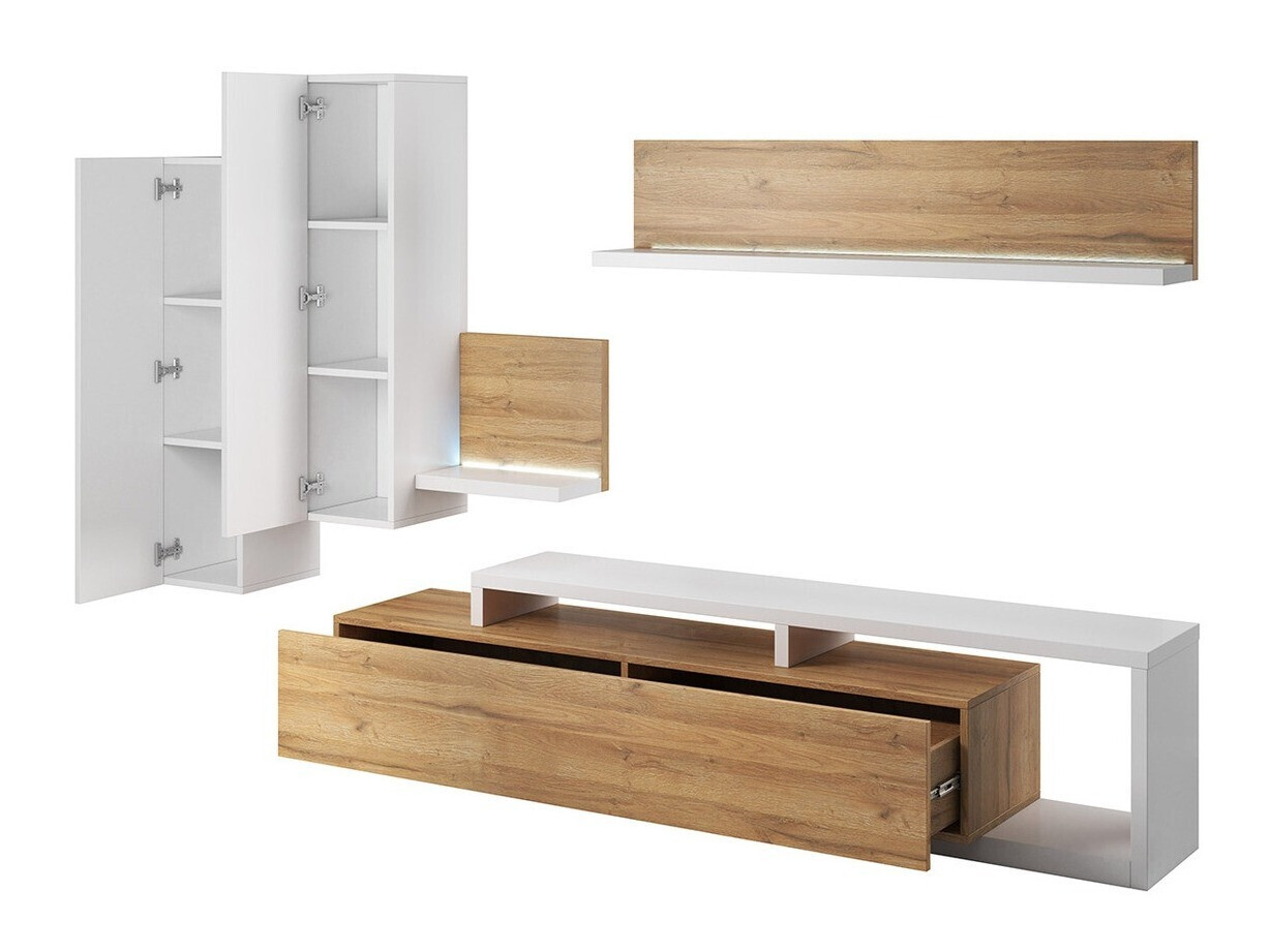 Conjunto para sala de estar Lutiva 100 (Branco + Carvalho Grandson)