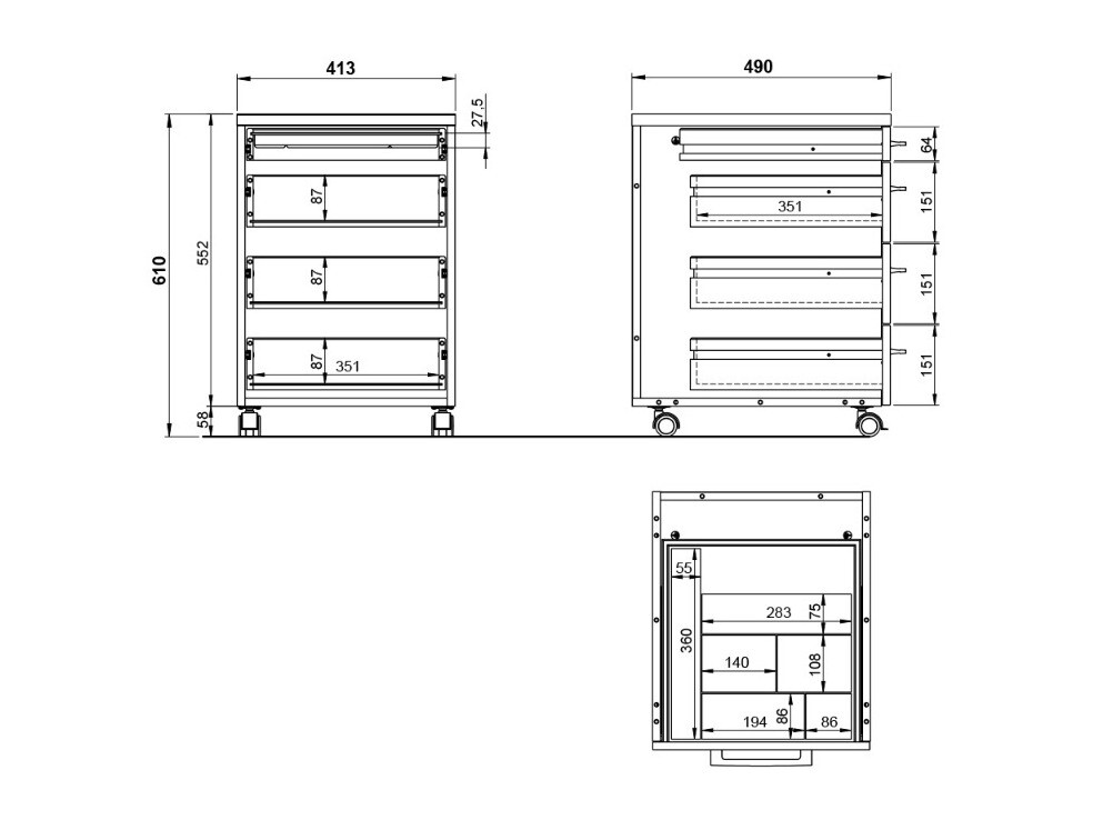 Bloco de gavetas Lartesi 105 (Grafite + Cinzento claro)