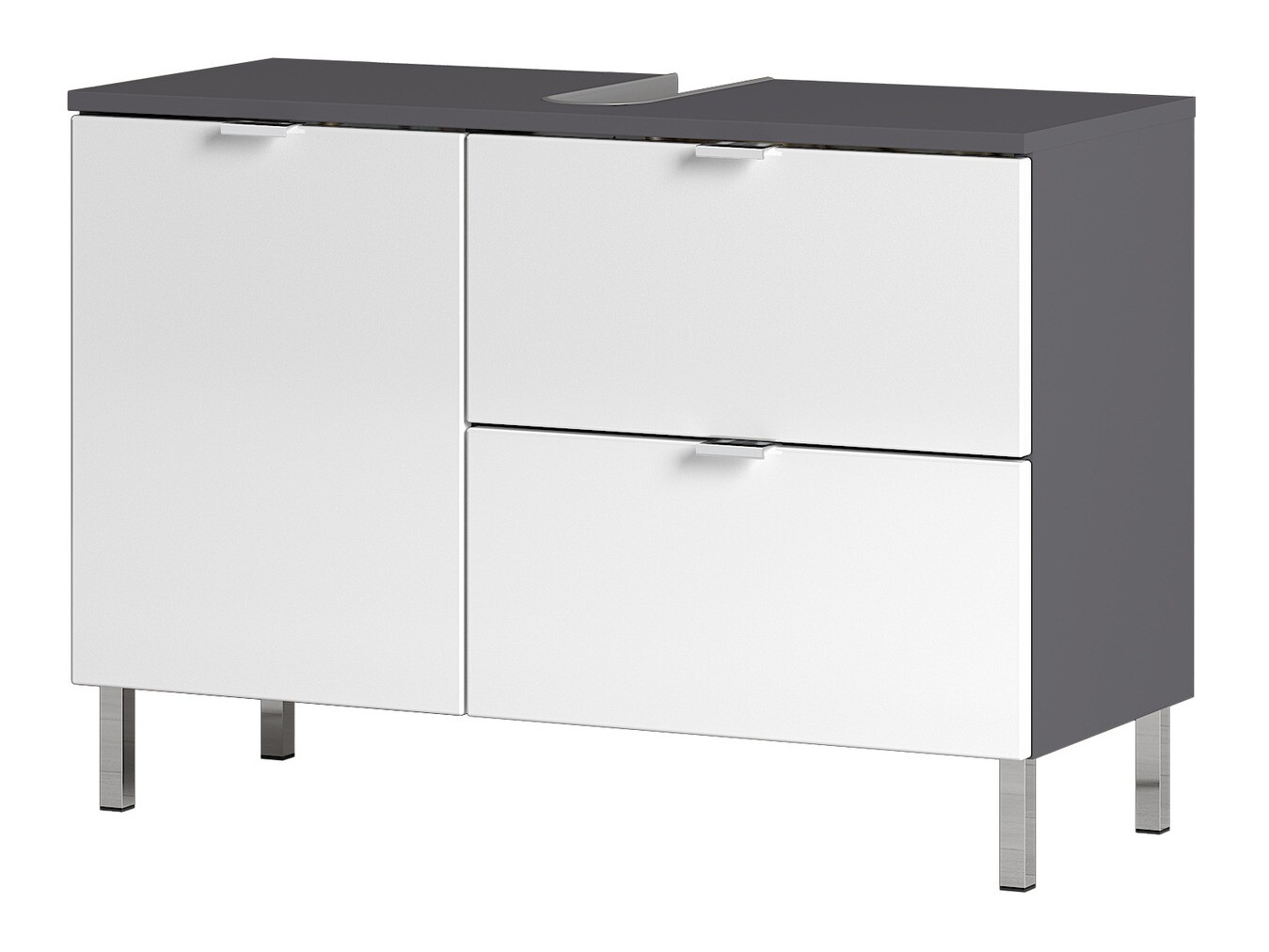 Armário com lavatório de apoio próprio para casa de banho Lomcamo 101 (Branco brilhante + Grafite)