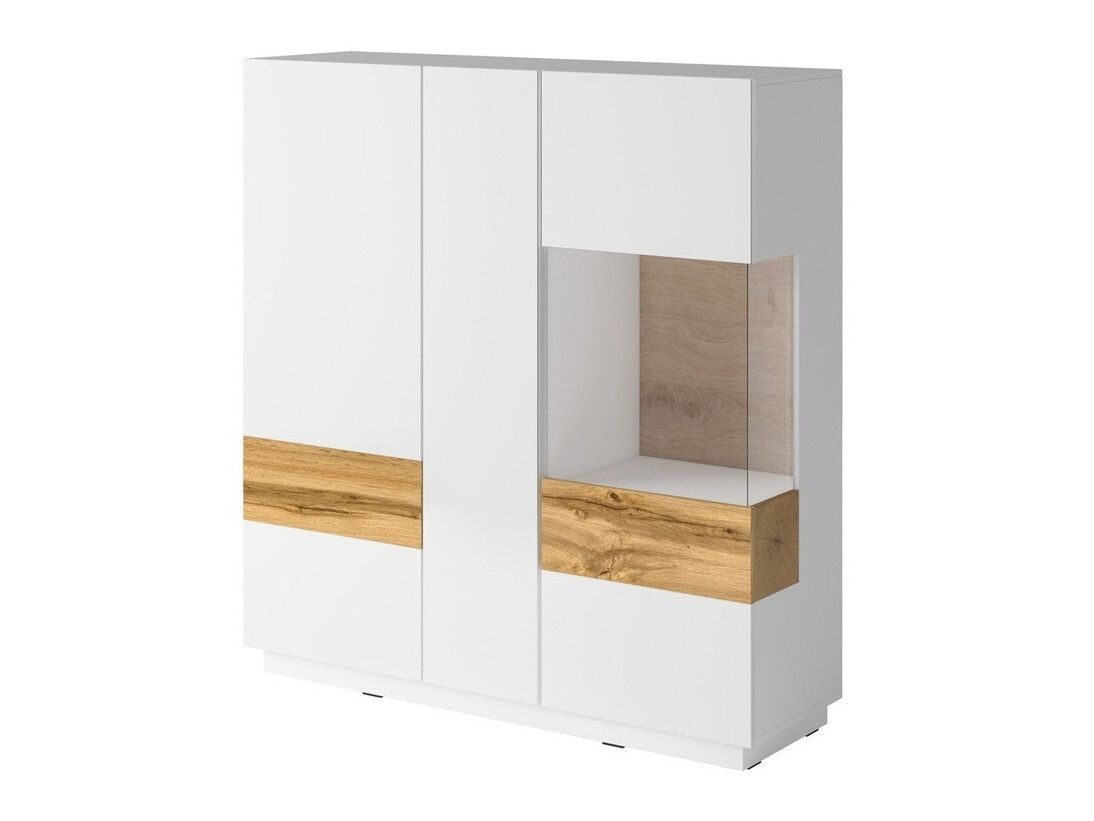 Conjunto para sala de estar Livlore 110 (Branco + Branco brilhante + Carvalho wotan)