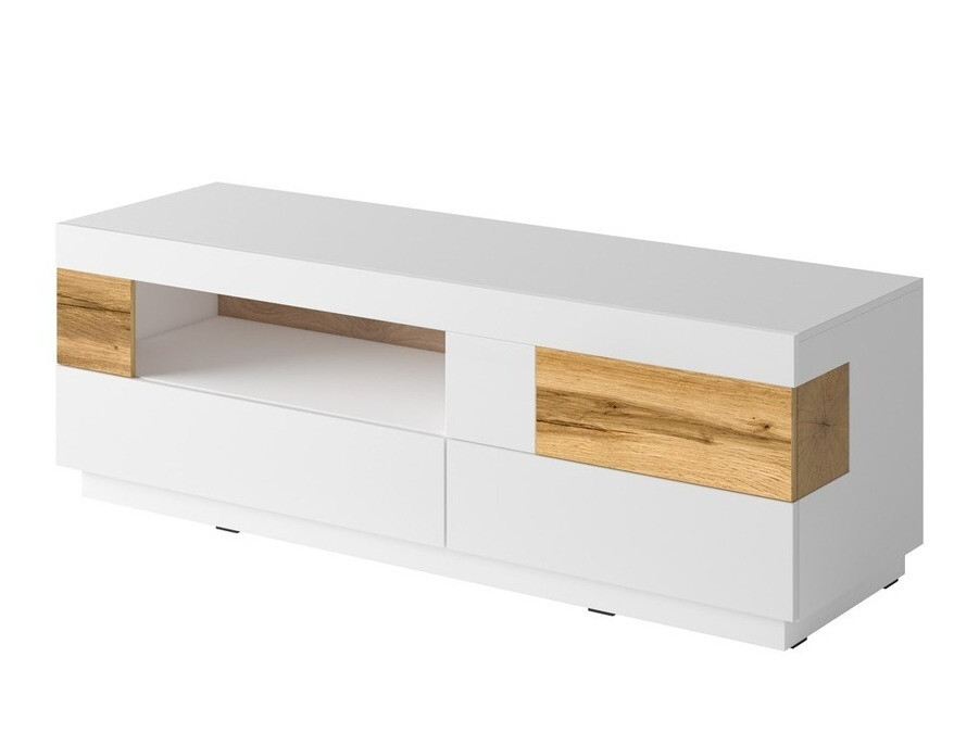 Conjunto para sala de estar Livlore 110 (Branco + Branco brilhante + Carvalho wotan)