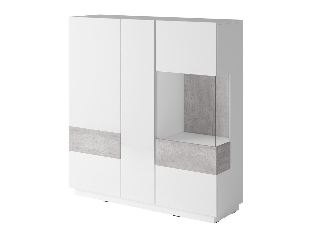Conjunto para sala de estar Livlore 110 (Branco + Branco brilhante + Cimento)
