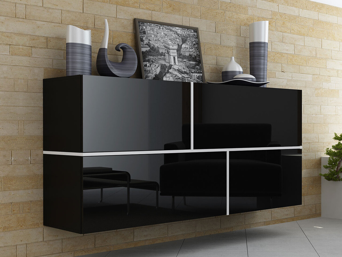 Armário suspenso Charlotte 100 (Preto + Preto brilhante + Branco)