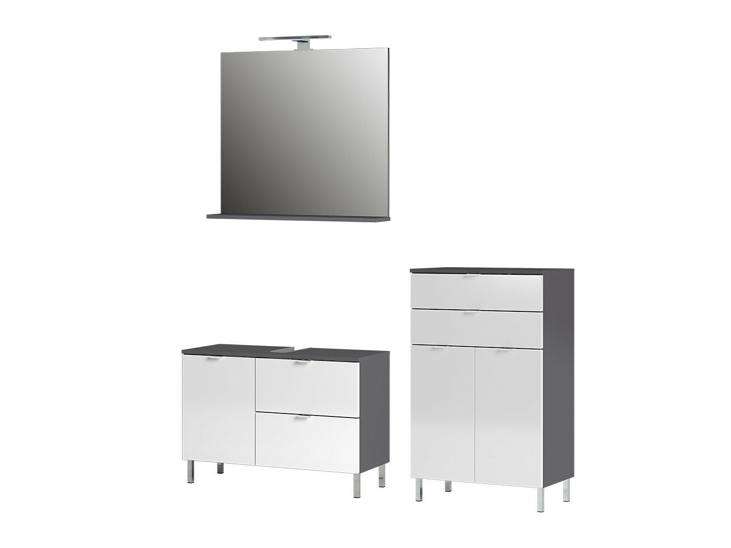 Conjunto para casa de banho Lomcamo 105 (Branco brilhante + Grafite)