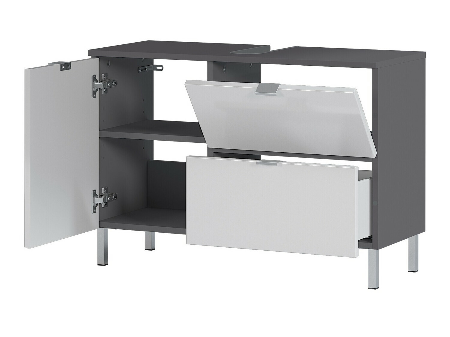 Conjunto para casa de banho Lomcamo 105 (Branco brilhante + Grafite)