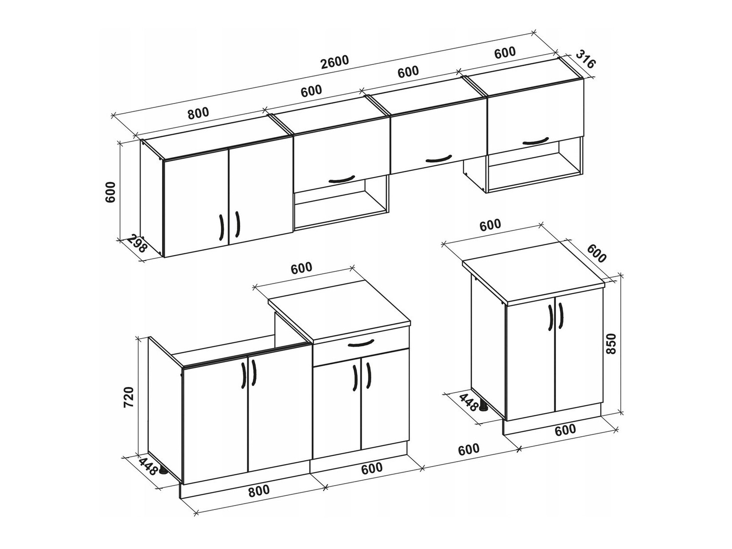 Conjunto para cozinha Houston 858 (Branco brilhante + Carvalho sonoma)
