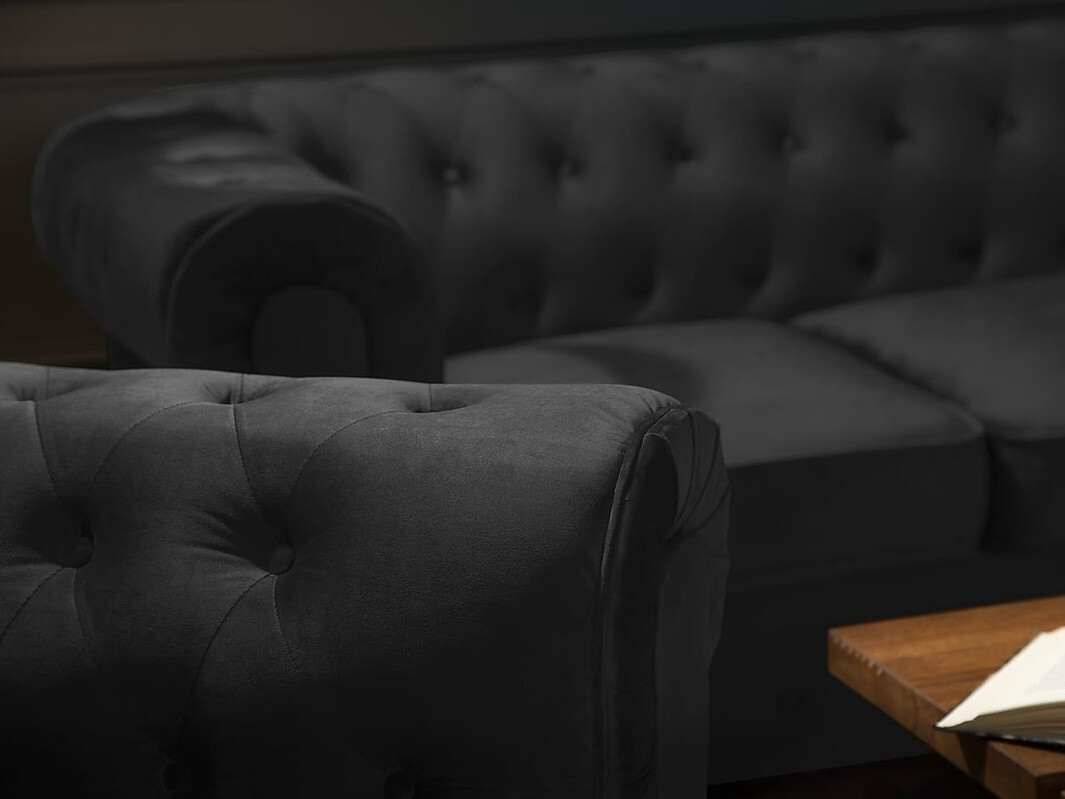 Chesterfield conjunto de mobiliário com estofo Manor House Ophfenu 110 (Preto)
