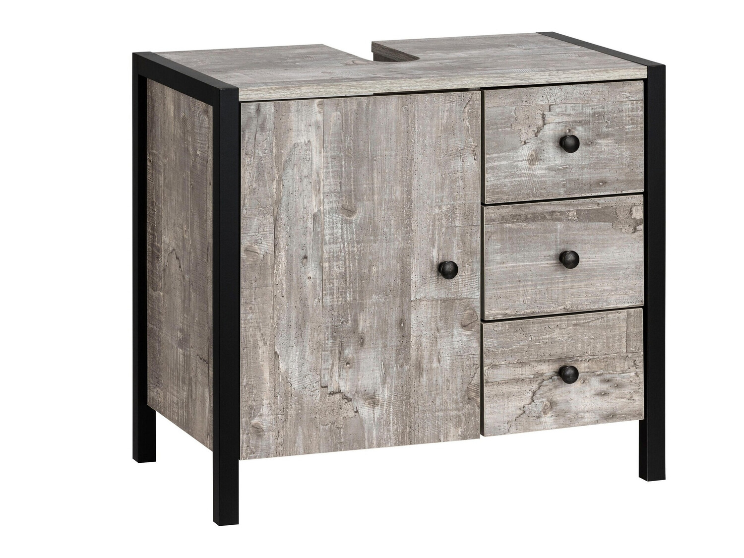 Armário com lavatório de apoio próprio para casa de banho Larnovo 105 (Carvalho cinza + Preto)