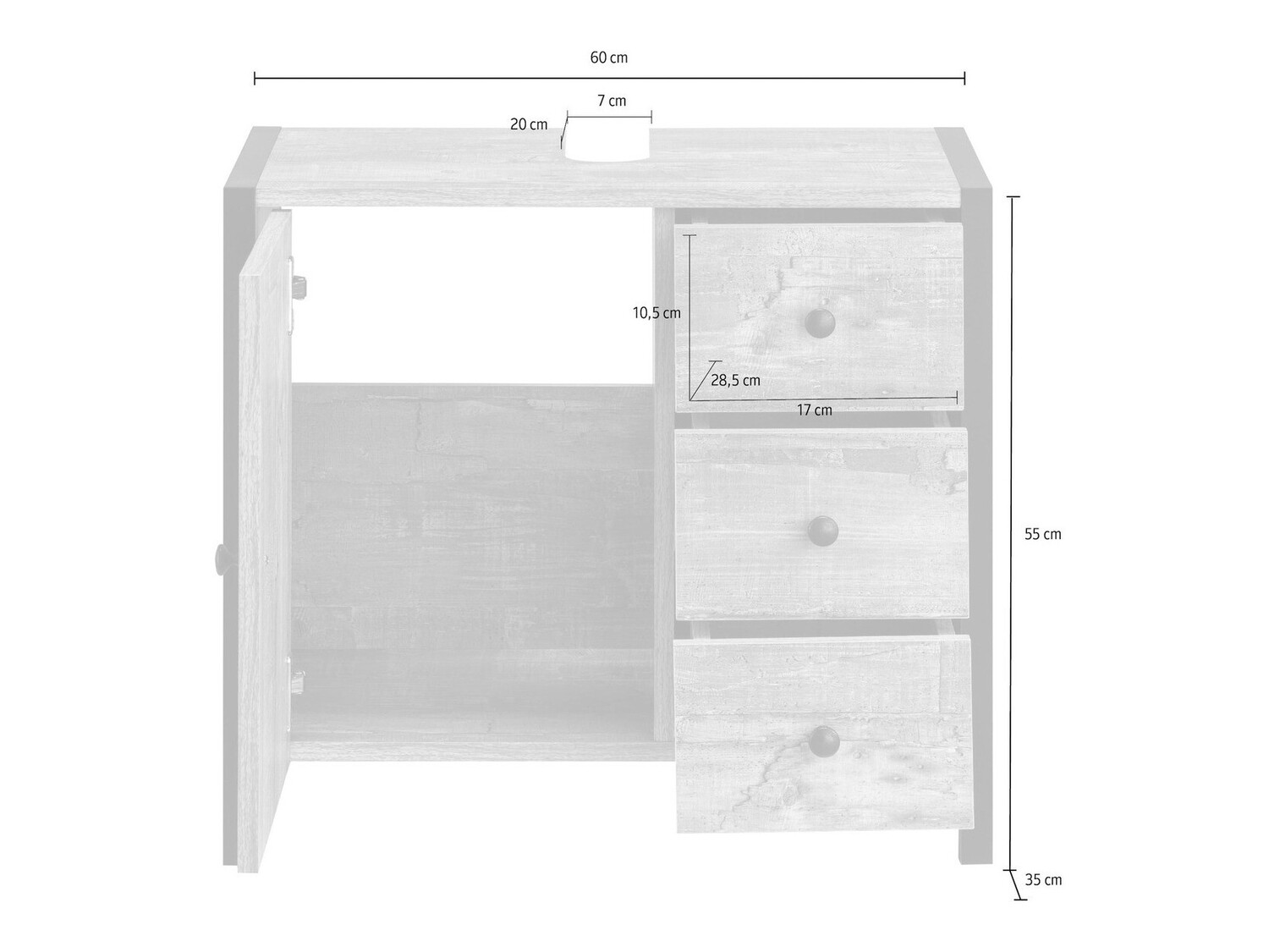 Armário com lavatório de apoio próprio para casa de banho Larnovo 105 (Carvalho cinza + Preto)