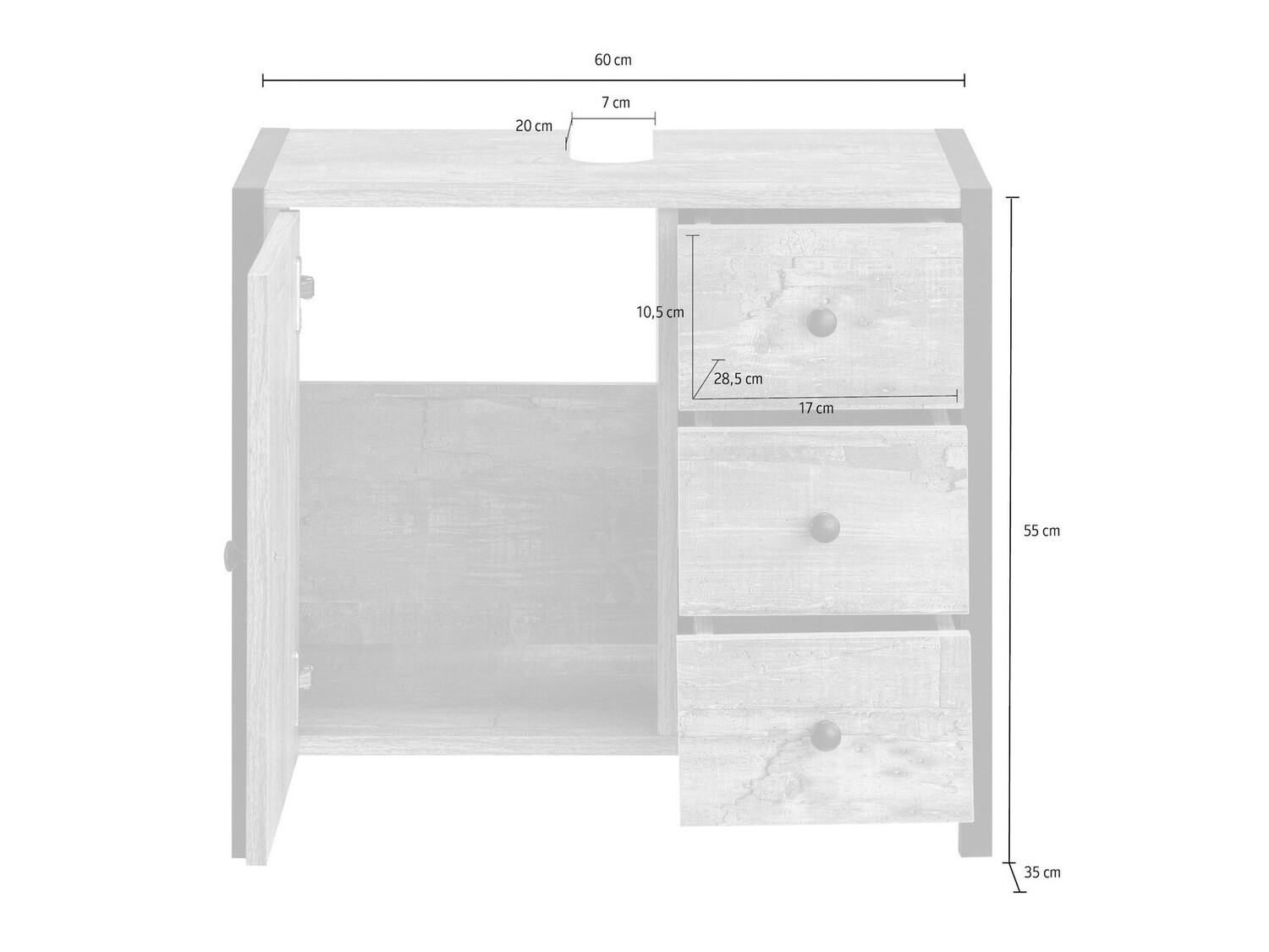 Armário com lavatório de apoio próprio para casa de banho Larnovo 105 (Carvalho escuro + Preto)