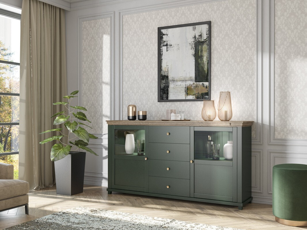 Cómoda Tolnue 103 (Verde escuro + Carvalho lefkas)