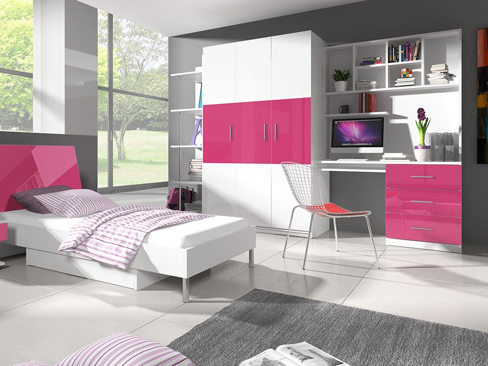 Mesa de escritório Campus (Branco + Branco brilhante + Cor-de-rosa brilhante)