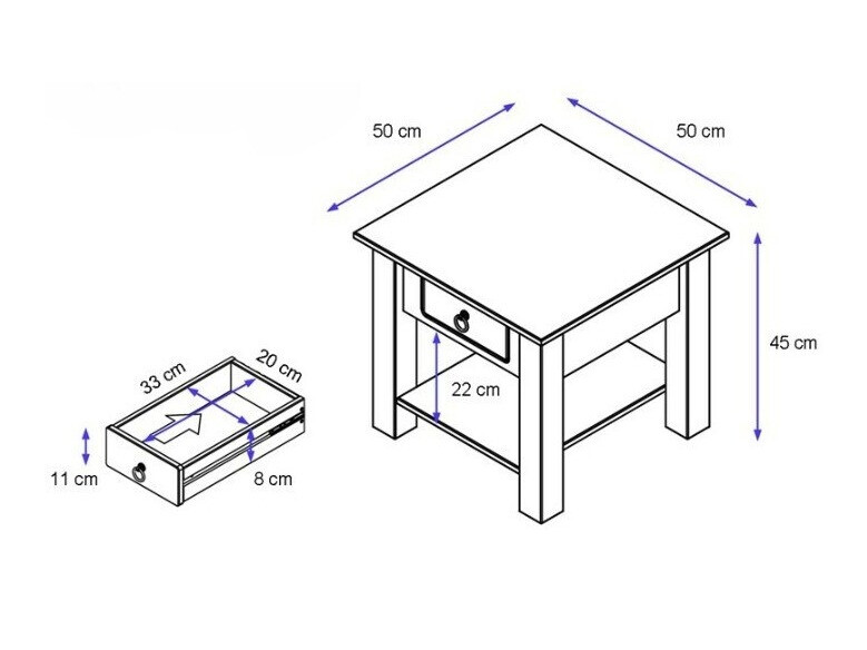 Mesa de apoio Denton 121 (Branco + Carvalho cinza)