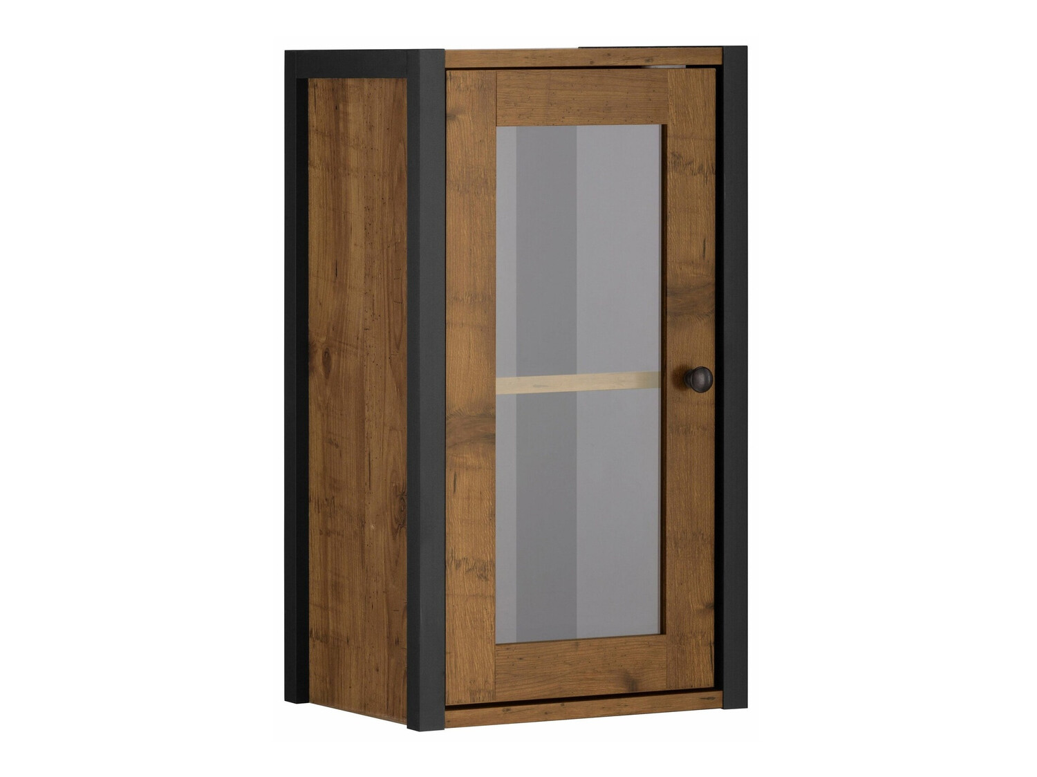 Armário montado na parede para casa de banho Larnovo 118 (Preto + Carvalho escuro)