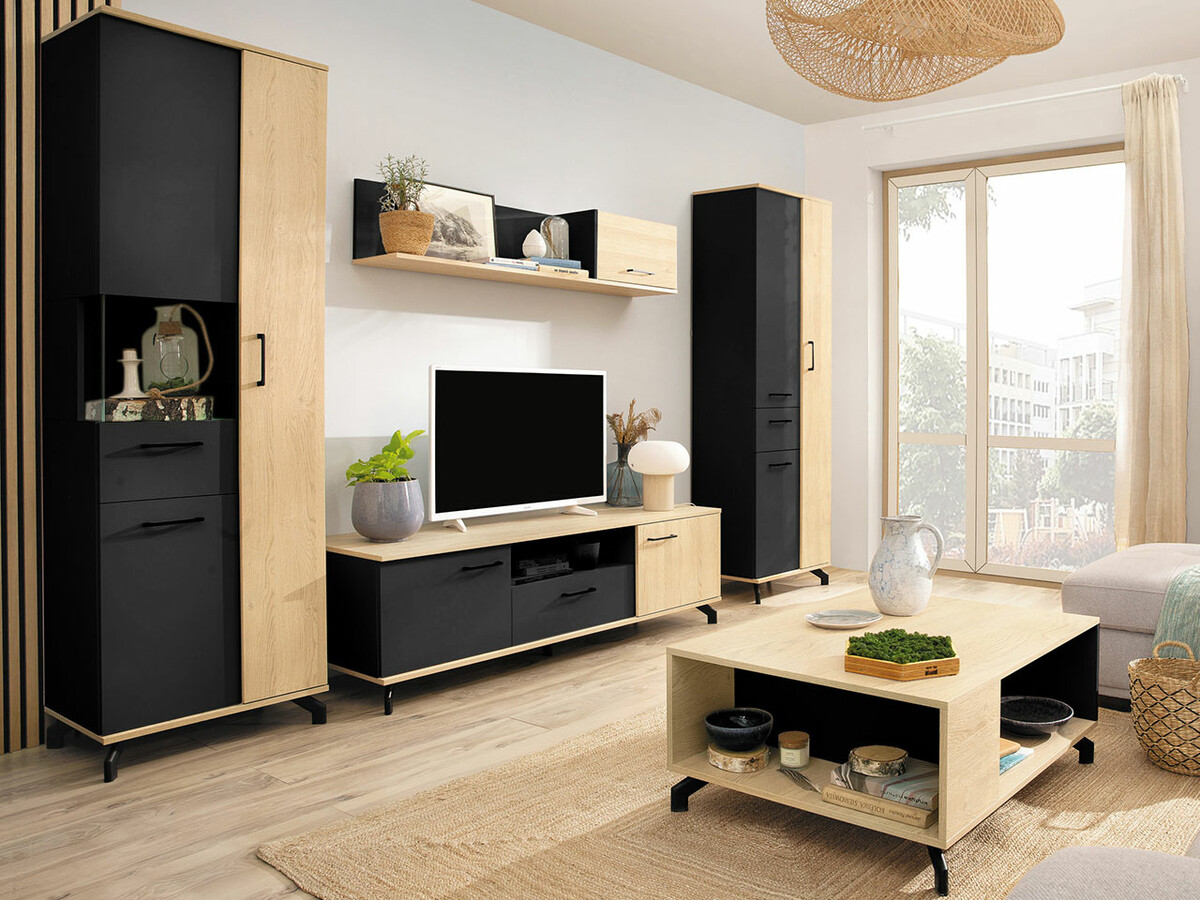 Conjunto para sala de estar Omaha S116 (Preto + Carvalho claro)