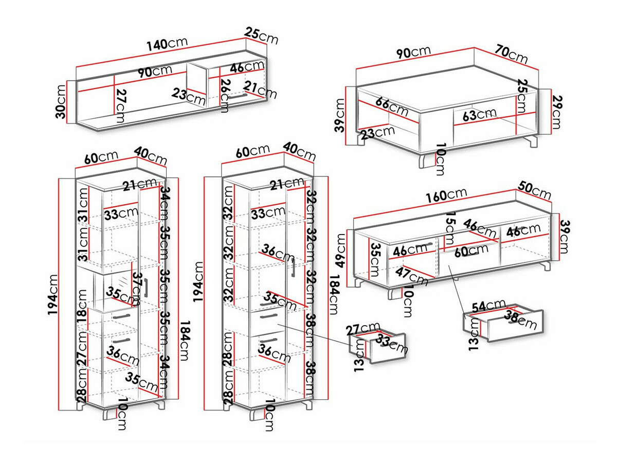Conjunto para sala de estar Omaha S116 (Preto + Carvalho claro)