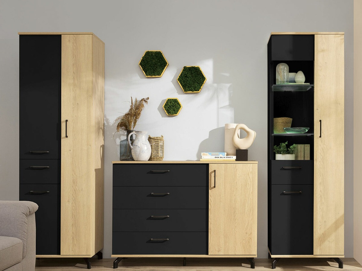 Conjunto para sala de estar Omaha S117 (Preto + Carvalho claro)
