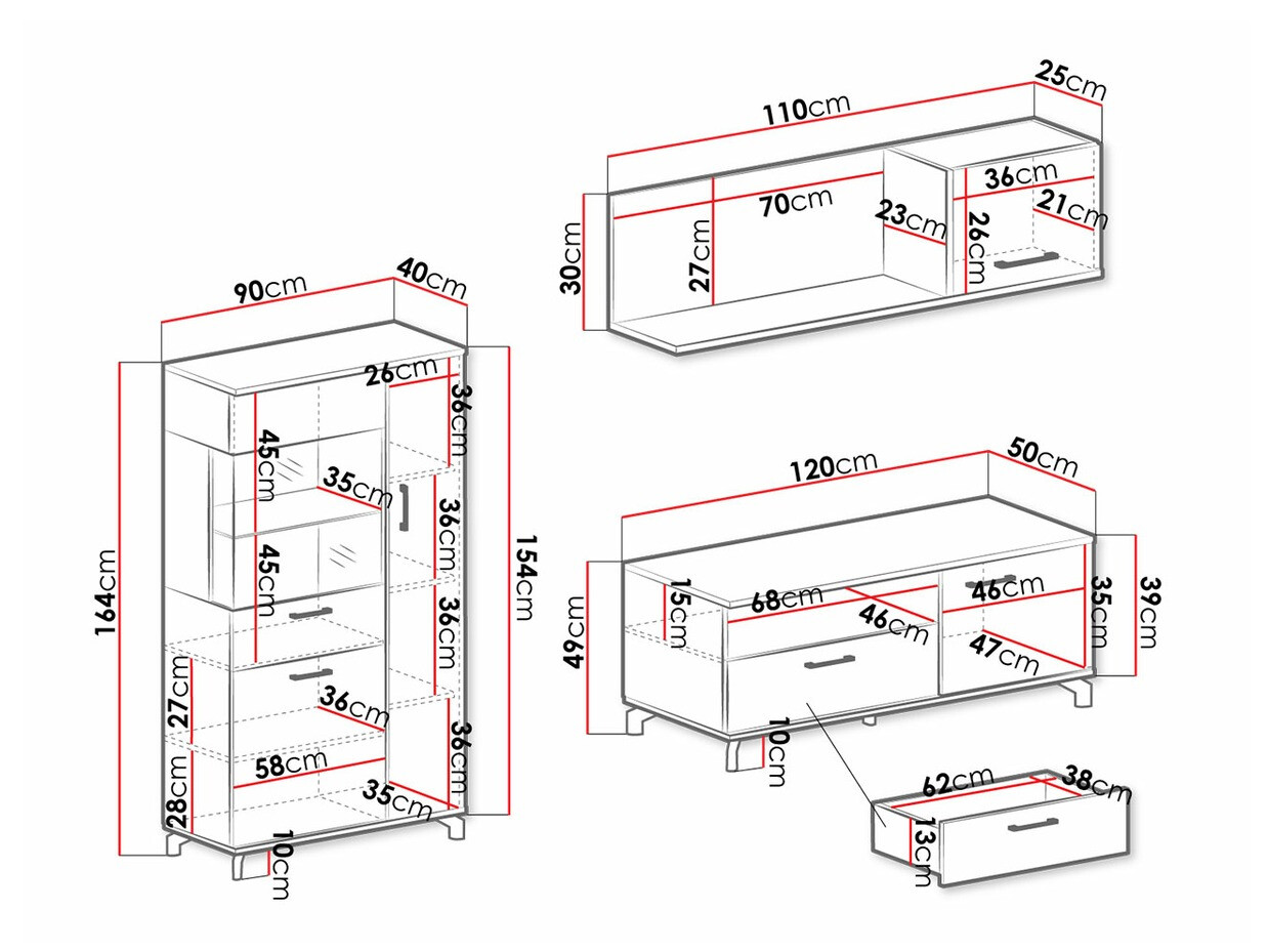 Conjunto para sala de estar Omaha S118 (Branco + Carvalho claro)