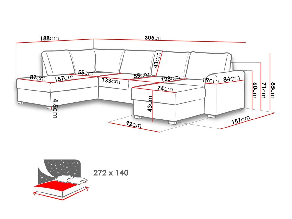 Sofá de canto Comfivo 189 (Otusso 11 + Sorriso 8 + Modello 3)