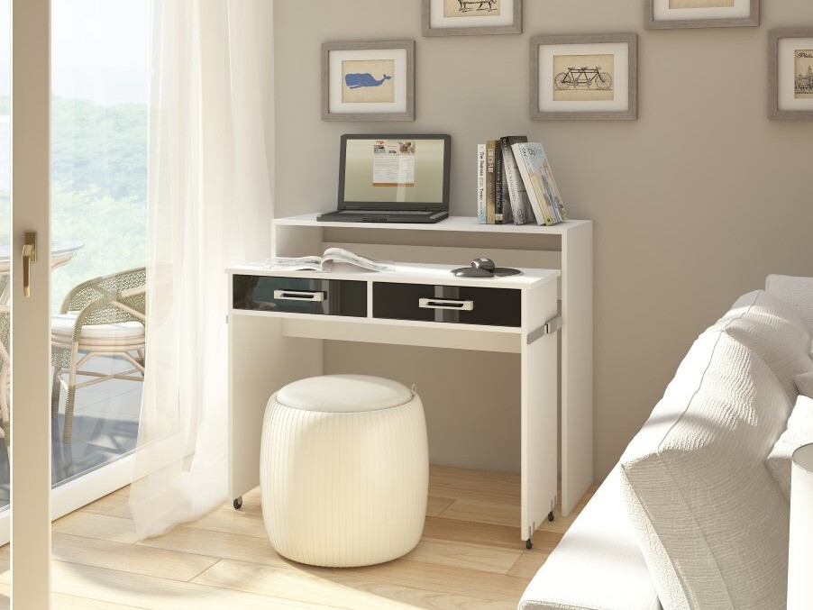 Mesa de escritório Gilroy 103 (Branco + Preto brilhante)