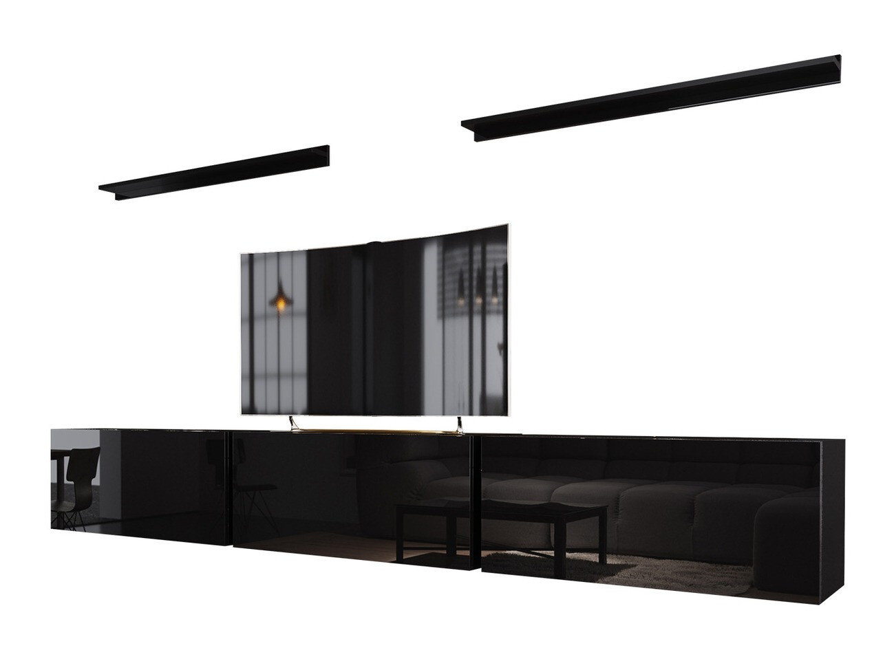 Conjunto para sala de estar Hoover 101 (Preto + Preto brilhante)