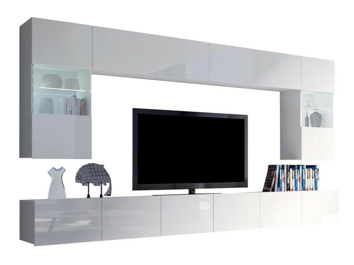 Conjunto para sala de estar Tivdalu 105 (Branco + Branco brilhante)