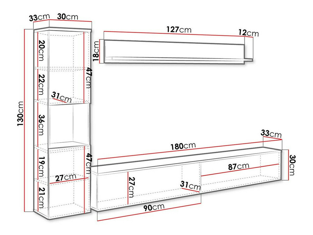 Conjunto para sala de estar Sarasota 130 (Árvore envelhecida + Matera cinzento)