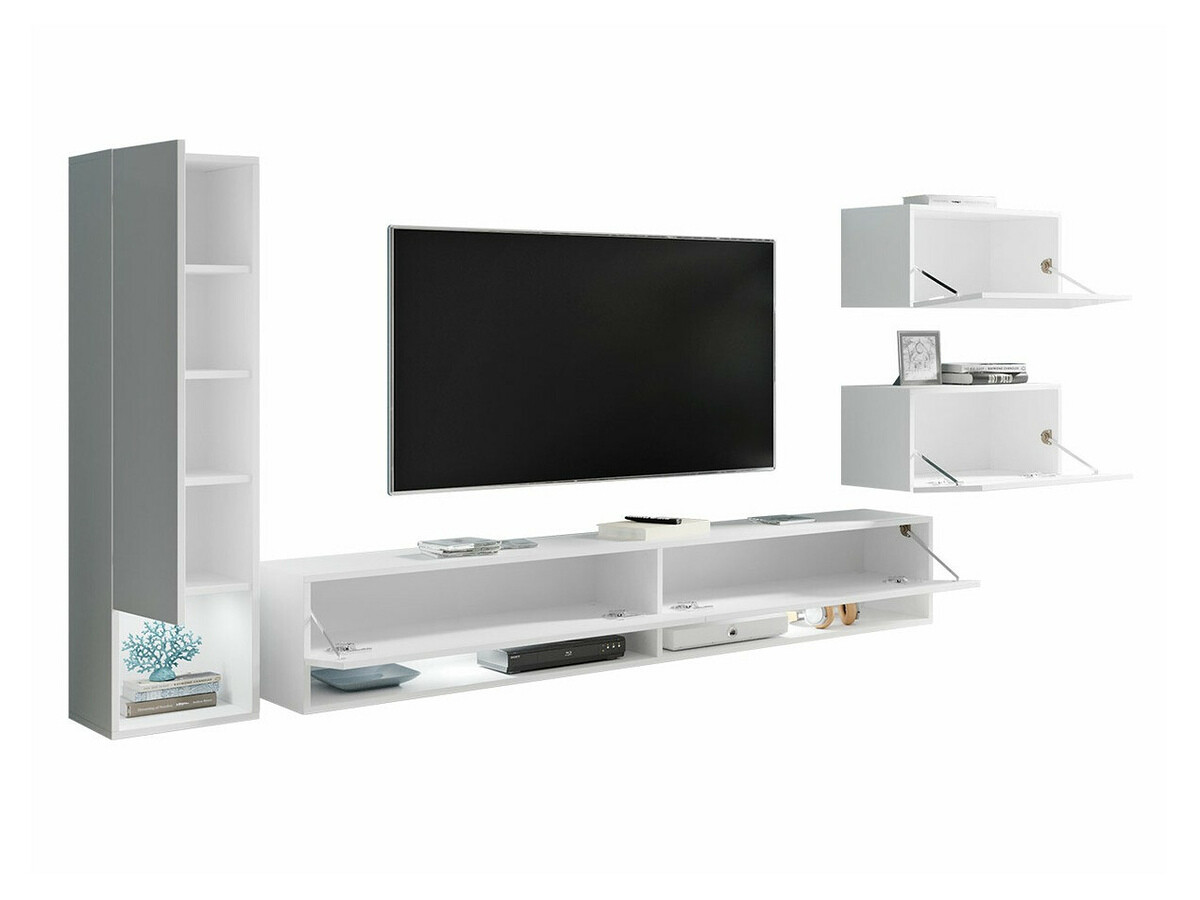 Conjunto para sala de estar Sarasota 124 (Branco + Branco brilhante + Carvalho wotan)