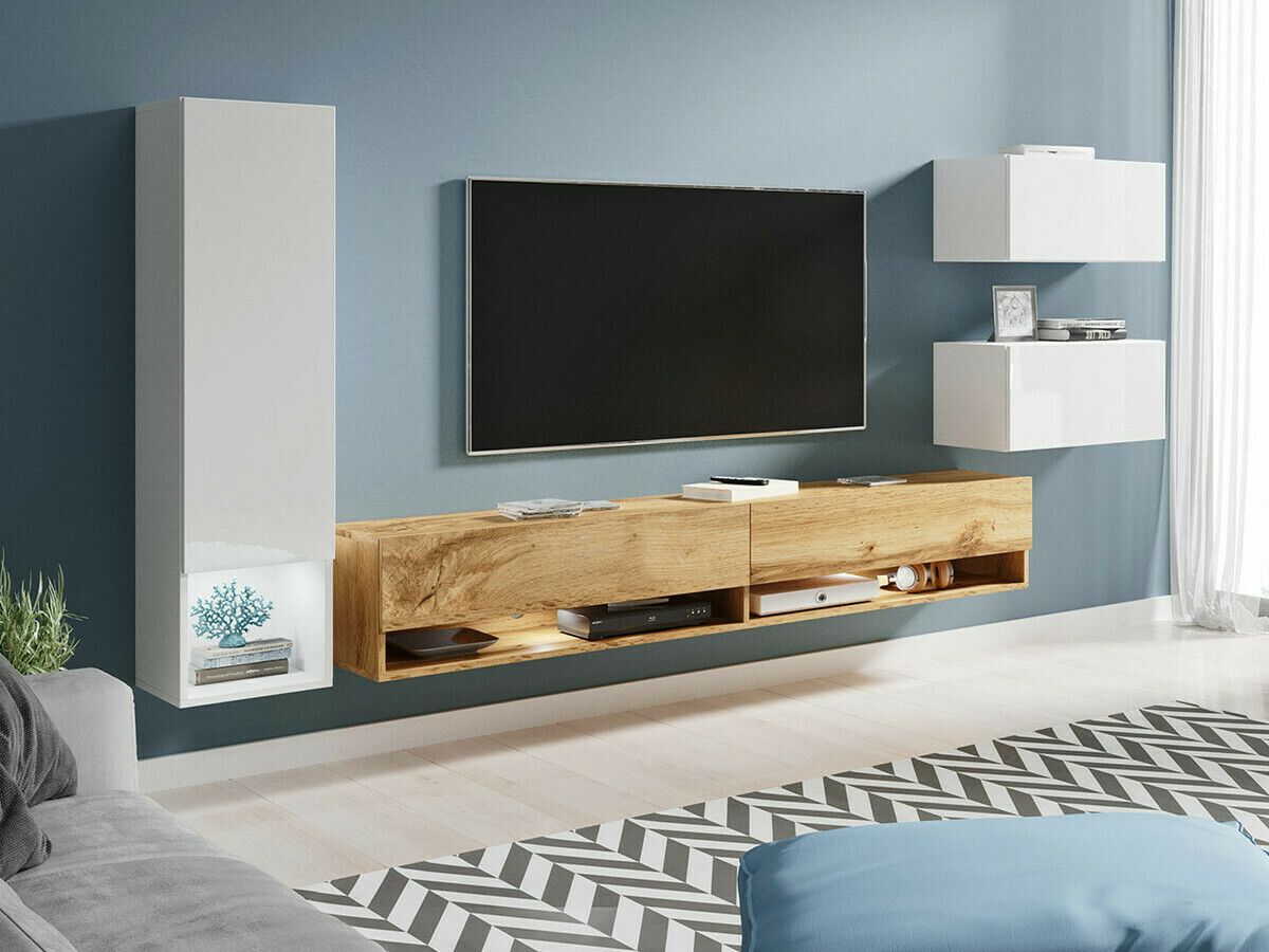 Conjunto para sala de estar Sarasota 124 (Branco + Branco brilhante + Carvalho wotan)